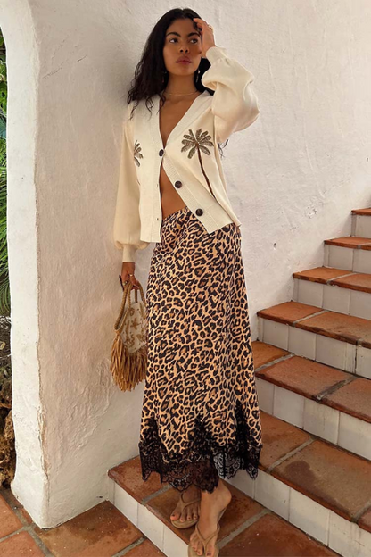Leopard Lace Midi Skirt