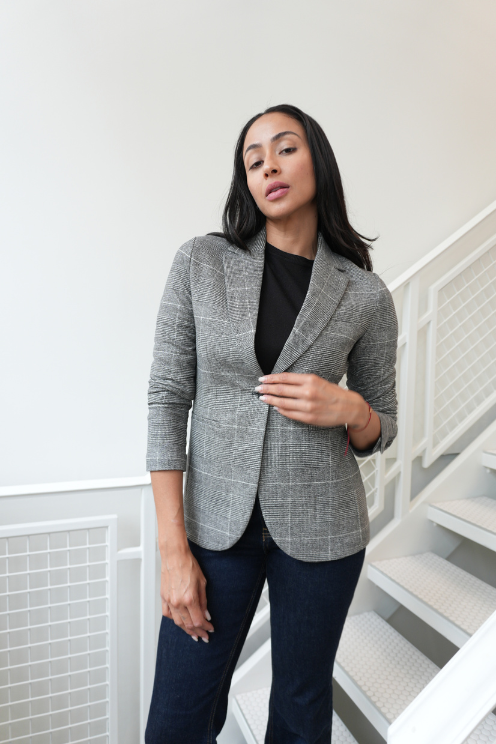 Circolo Stretch Cotton Blazer – Grey Check