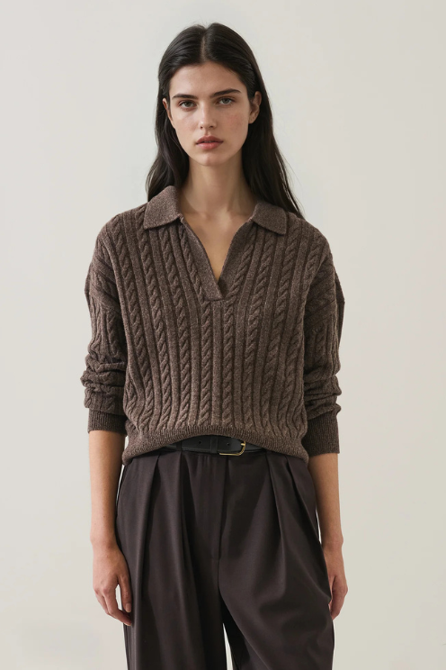 Superfine Wool Cable Relaxed Polo