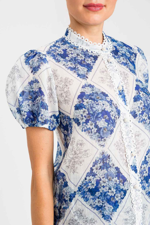 Blue Topaz Lace-Trim Blouse