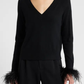 Feather Cuff V-Neck Sweater