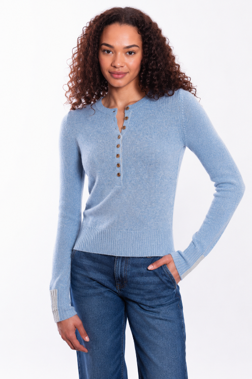 Crewneck Henley - Arctic Blue