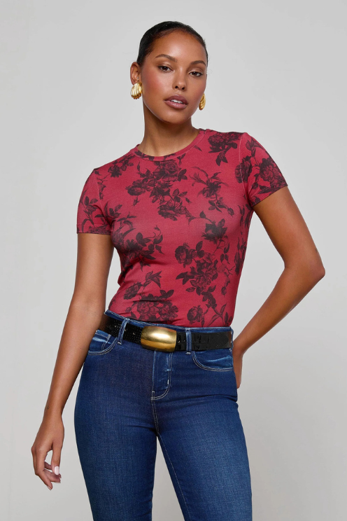 Ressi Fitted Tee - Burgundy Painterly