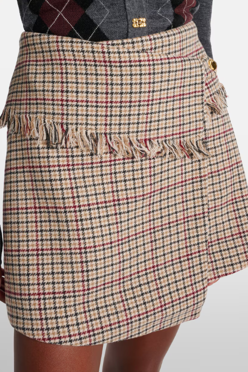 Check Wool Mix Wrap Mini Skirt