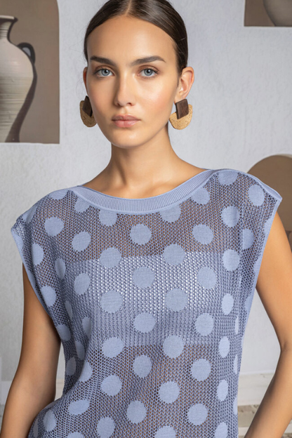 Pierced Polka Dot Cotton Knit Top