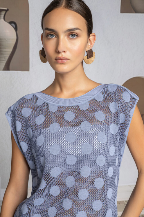 Pierced Polka Dot Cotton Knit Top