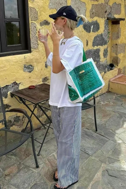 Designer Grocery Tote Green Croc
