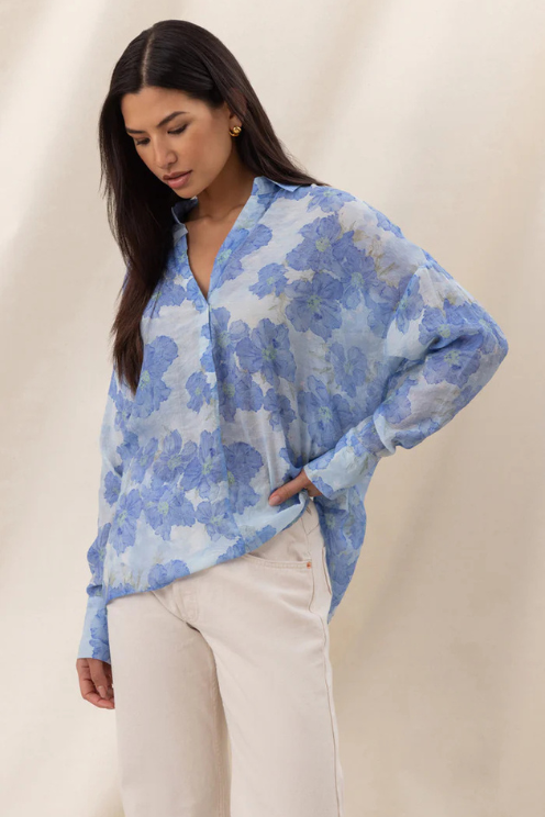 Libby Printed Shirt - Azure Flower Print