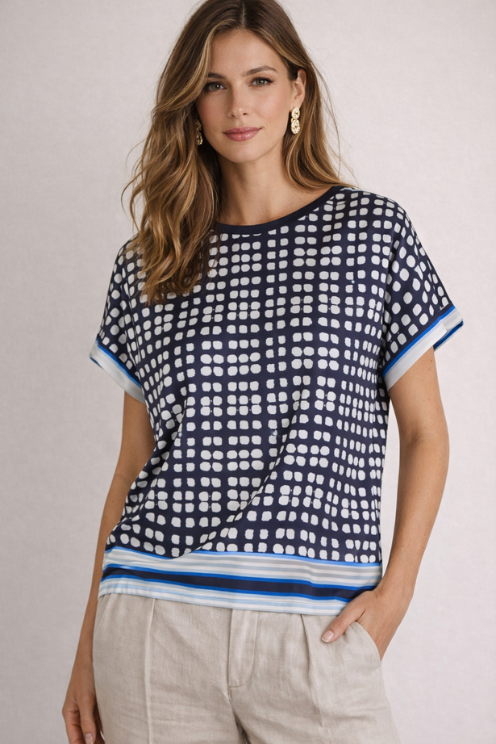 Printed Silky Blouse with Jersey Back