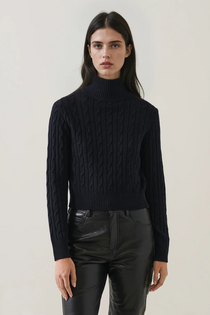 Merino Cable Mock Neck