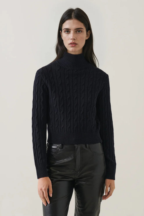 Merino Cable Mock Neck