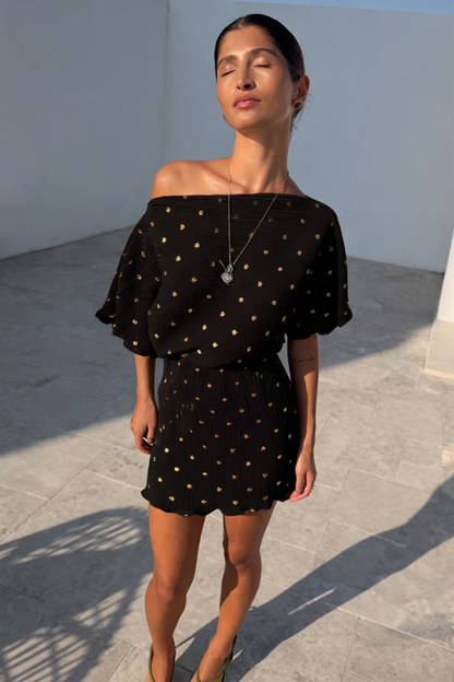 Black Plisse Mini Tilly Dress