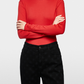 Fine Ribbed Ruffle Sleeve Turtleneck