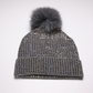 Charcoal Crystal Beanie Fox Pom Pom