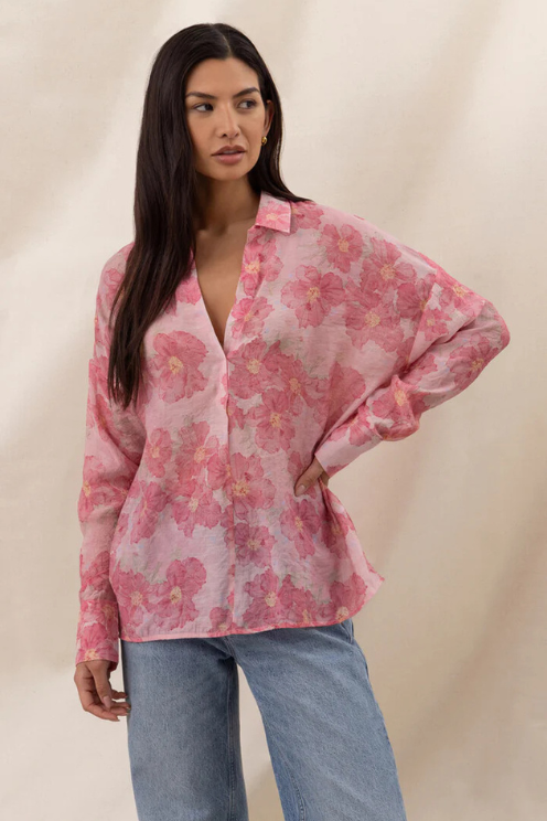 Libby Printed Shirt - Rose Floral Print