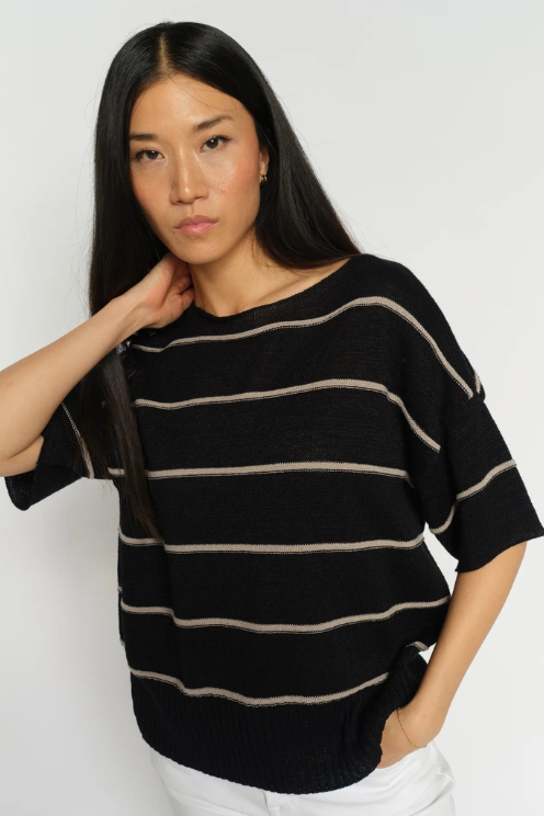Arien Striped Paper Knit Top