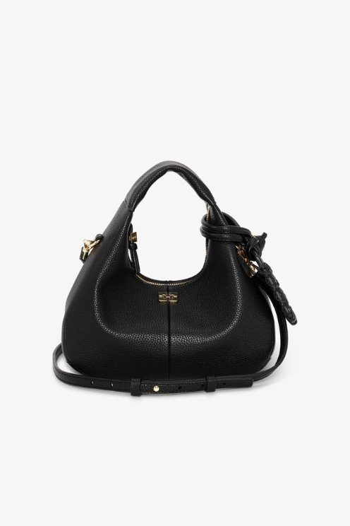 Black Mini Grained Hobo Bag