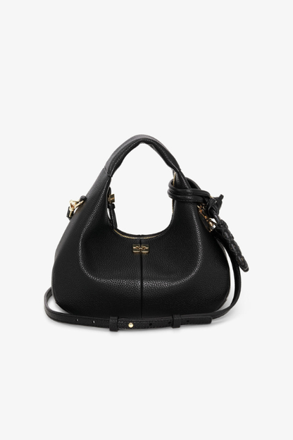 Black Mini Grained Hobo Bag