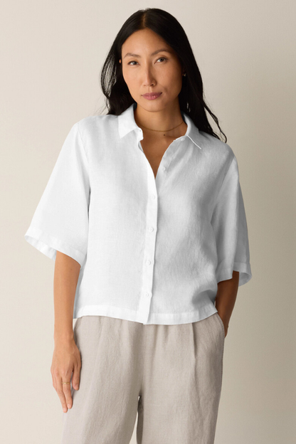 Organic Handkerchief Linen Elbow-Sleeve Shirt