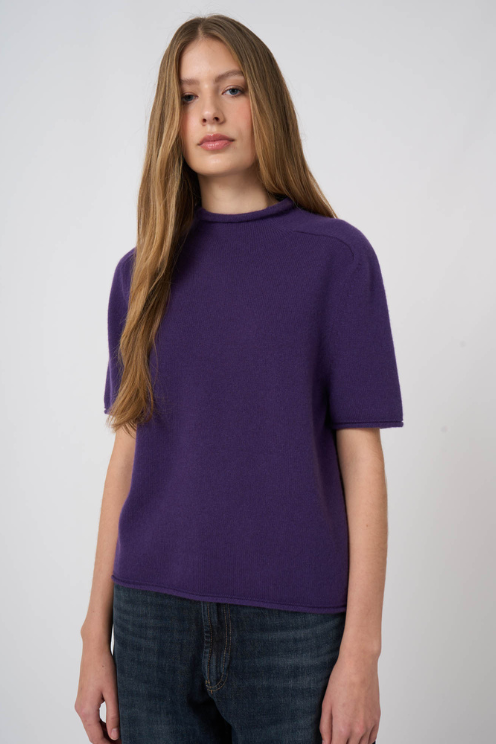 Medium-Weight Organic Cashmere Sweater with Stand Collar