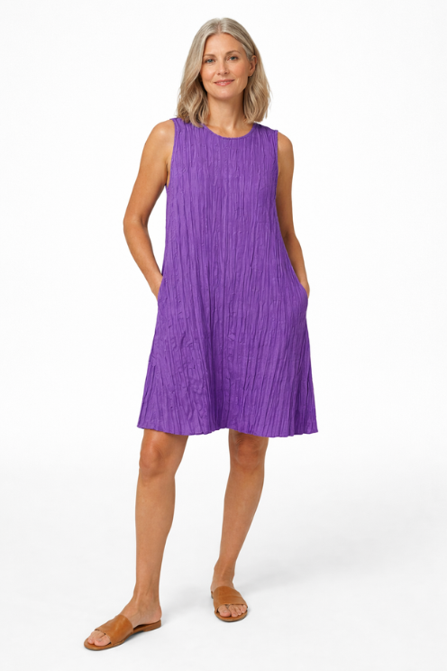 Crushed Silk Round Neck Dress