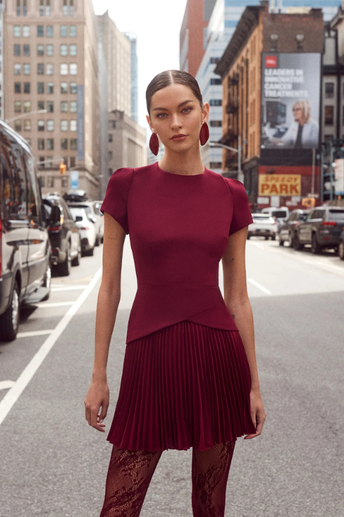 Haddy Pleated Short Sleeve Mini Dress