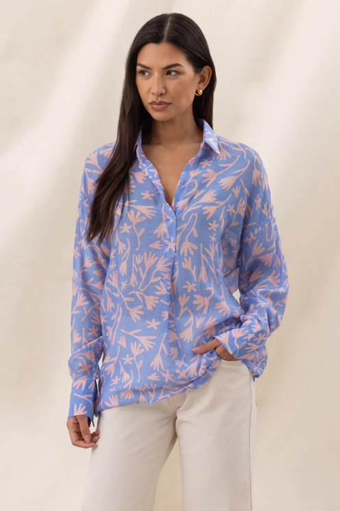 Libby Printed Shirt - Blue Meadow Print