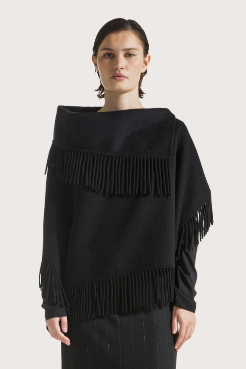 Cashmere Blend Fringe Cape