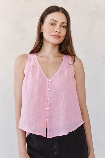 Sleeveless Pintuck V Neck Top - Rose Blush