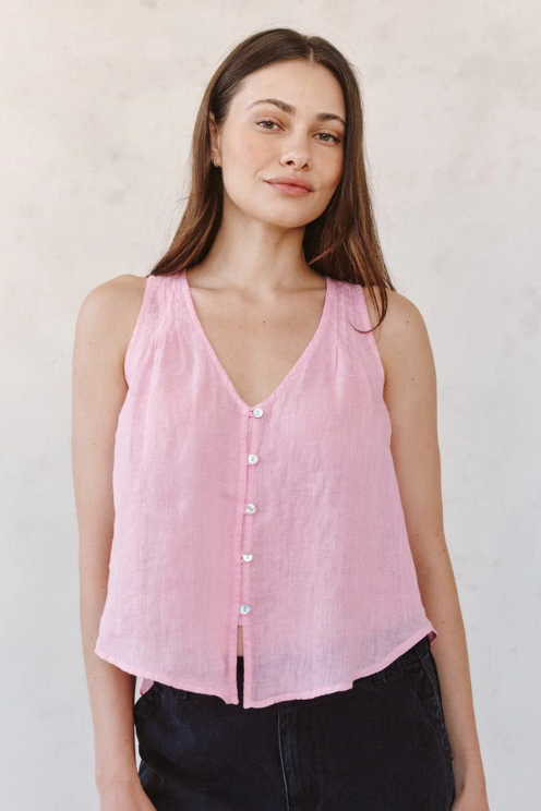 Sleeveless Pintuck V Neck Top - Rose Blush