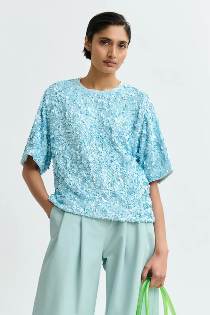Light Blue Sequin-embellished Top