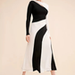 Black and White Cut-Out Long Sleeve Midi Dress