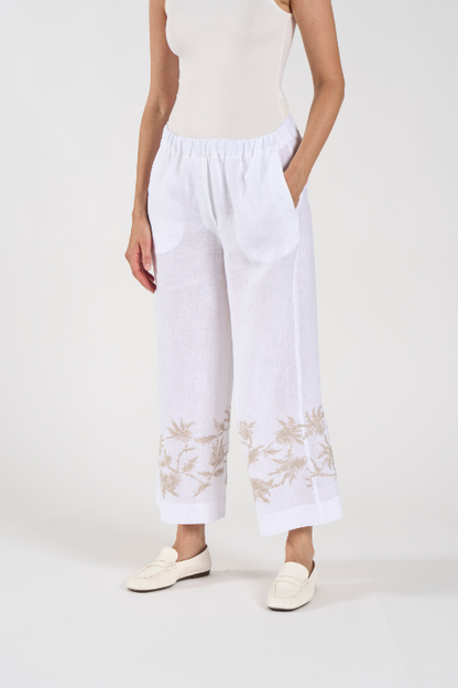 Linen Embroidered Crop Pant
