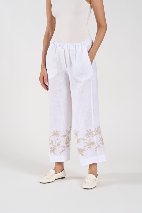 Linen Embroidered Crop Pant