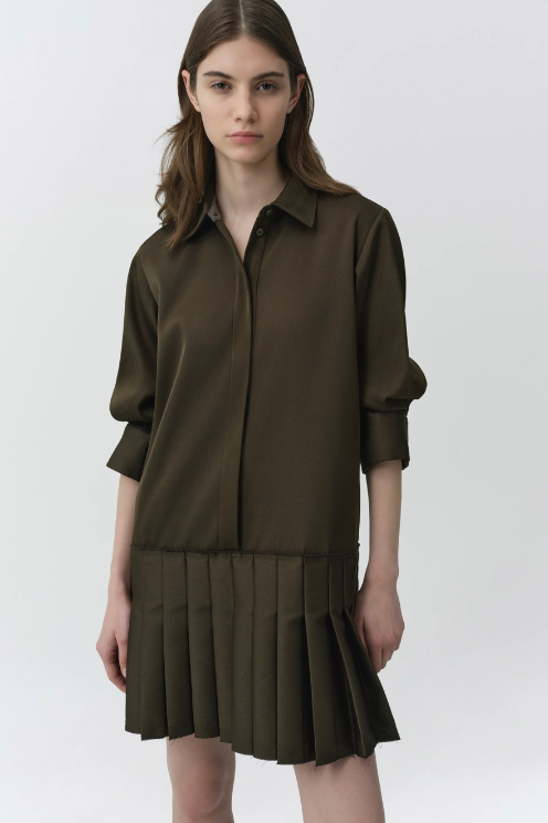 Regina Pleated Mini Shirt Dress