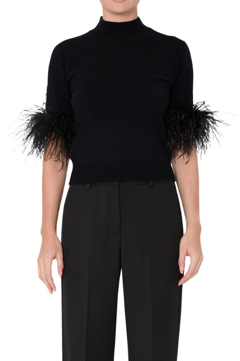Short Sleeve Feather Mockneck