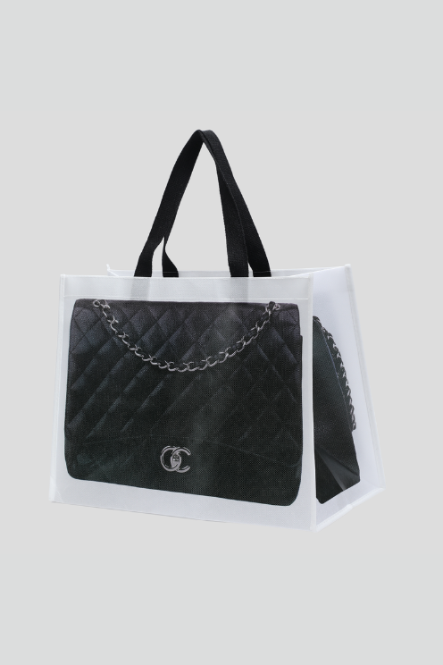 Designer Grocery Tote Black Quilted