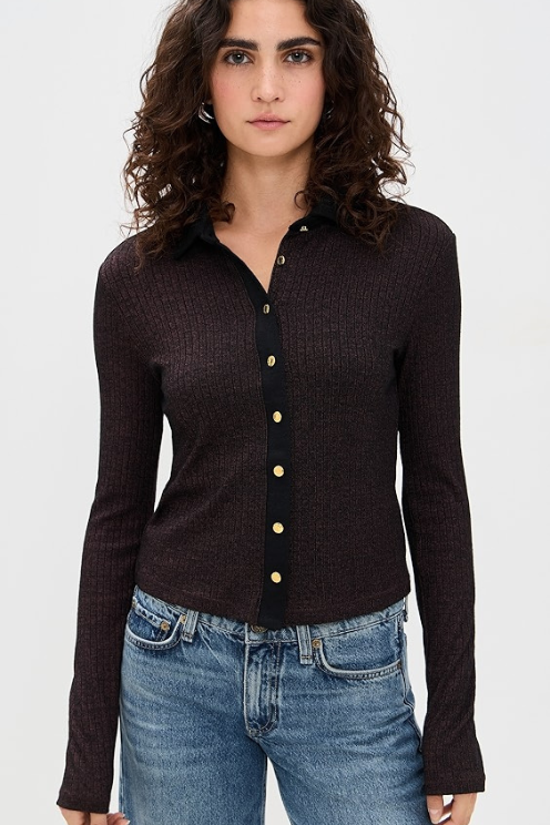 The Knit Contrast Long Sleeve Polo