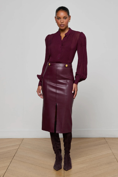 Arlette Vegan Leather Midi Skirt