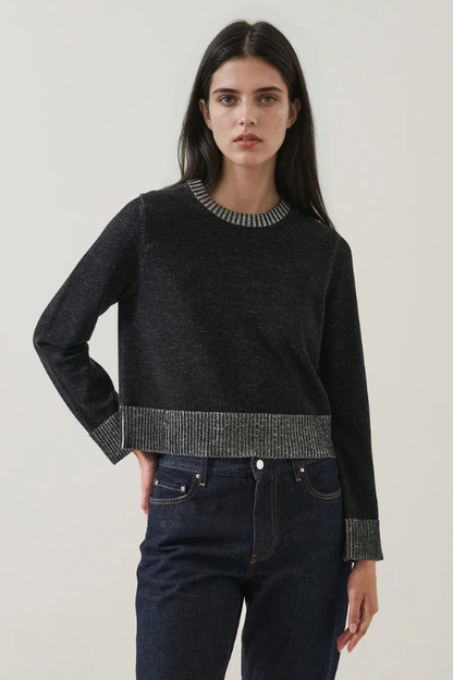 Merino Plaited Cropped Crewneck