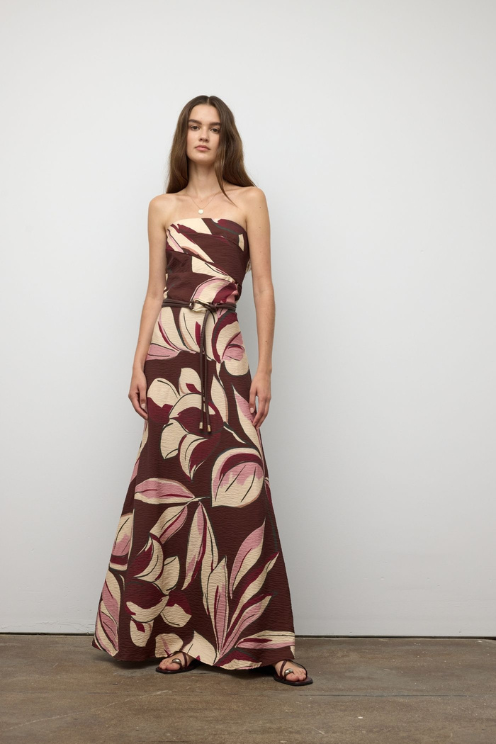 Botanical Drape Strapless Maxi Dress