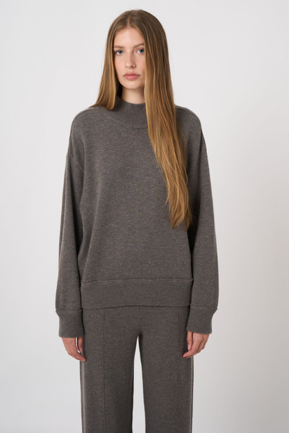 Wool-Cashmere Terry Knit Sweater with Mock Neck