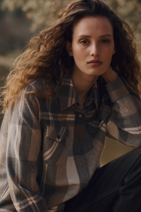 Woven Cashmere-Wool Checked Overshirt Jacket