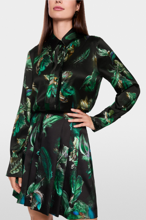 Silk Blouse with Feather Print