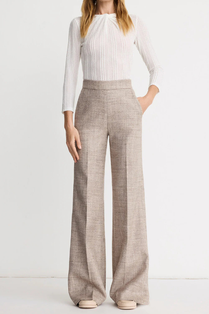 Taupe Tweed High Rise Wide Leg Pant