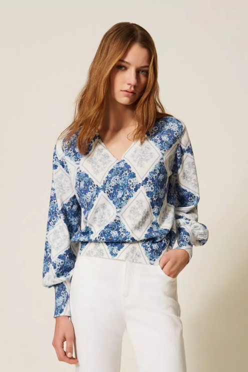 Diamond Floral Print Sweater