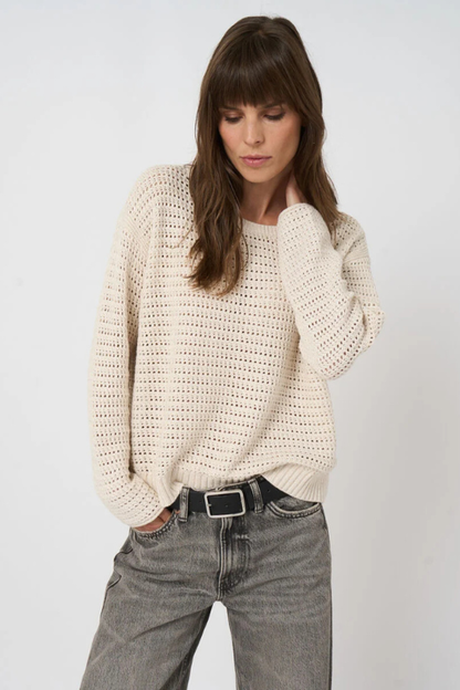 Cotton Pointelle Boat-neck Sweater