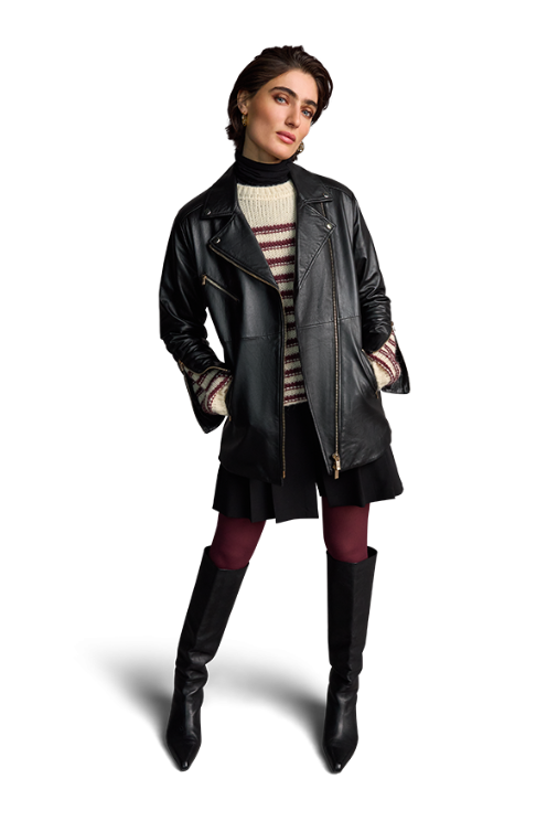 Biker-Style Lamb Nappa Leather Jacket