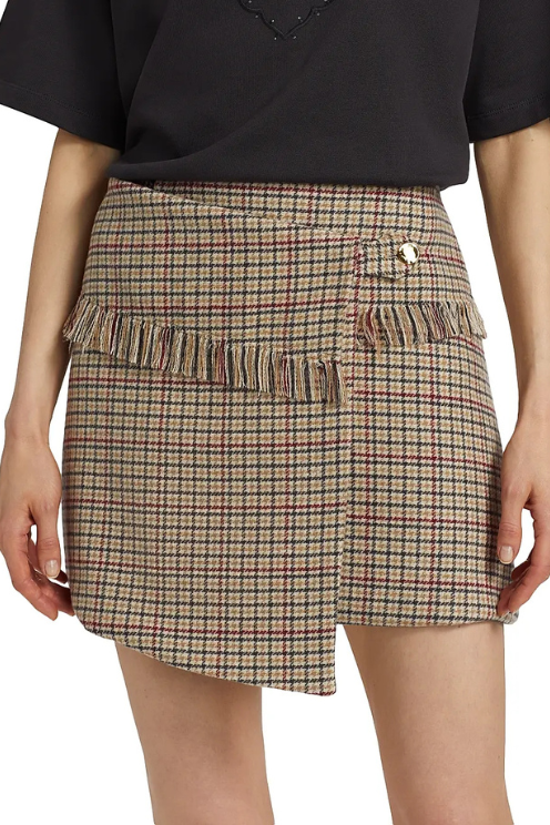 Check Wool Mix Wrap Mini Skirt