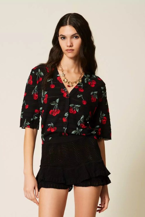 Cherry Print Cotton Cardi